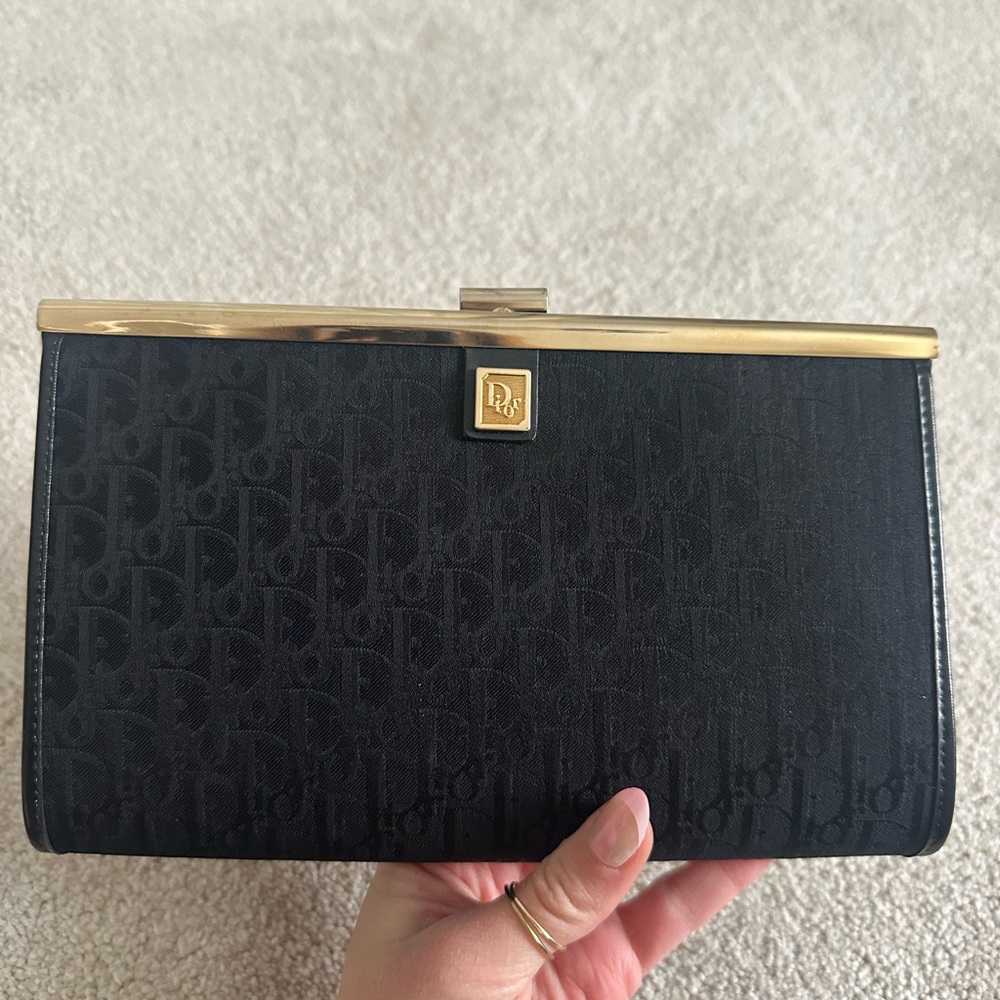 Dior Monogram Trotter Black and Gold Clutch Bag